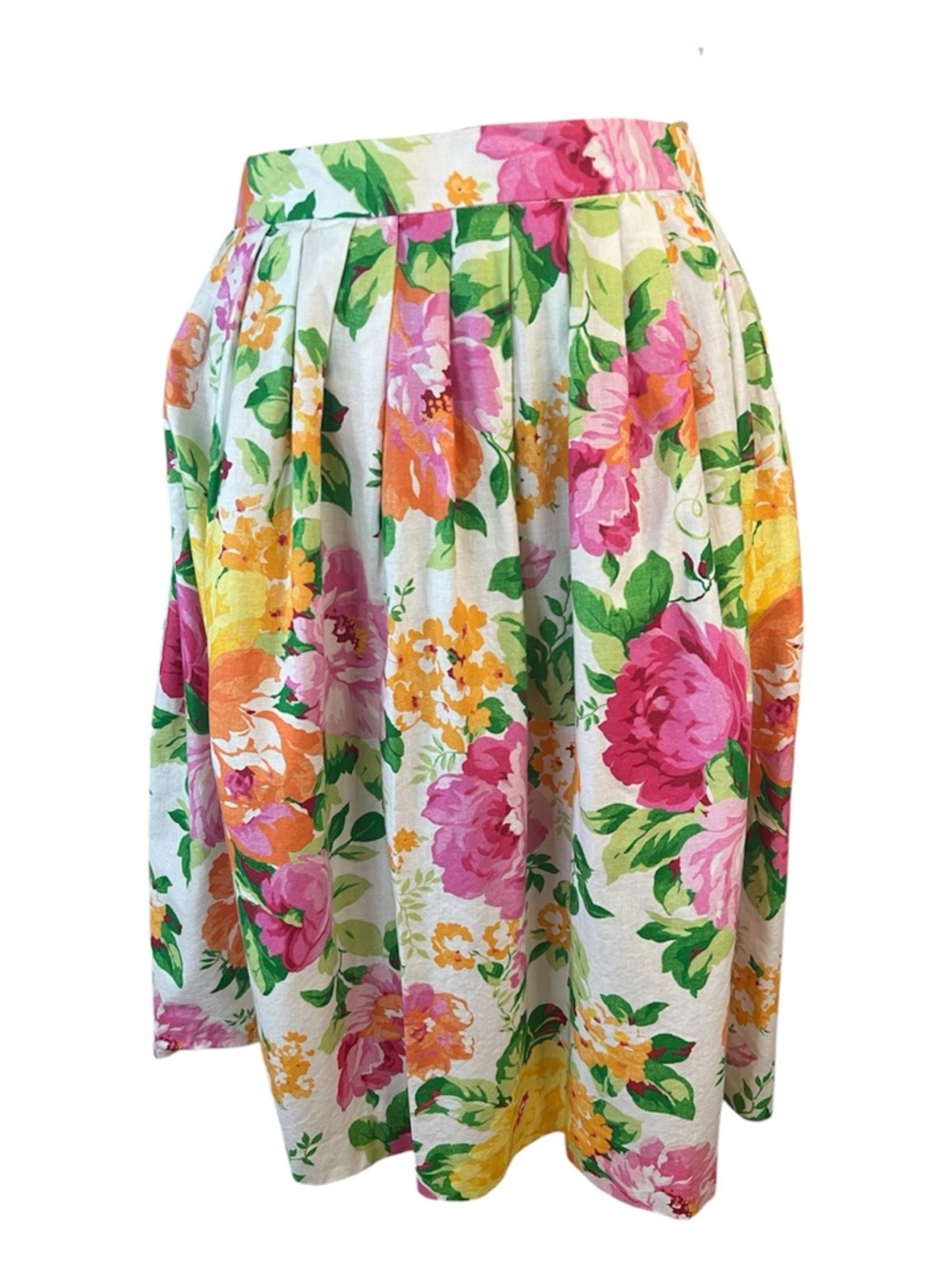 Hugo Buscati Vtg 90’sFloral Knee Length Cottagecore Cotton Skirt in Pink & Green